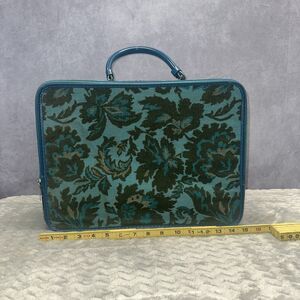 Avon Vintage Sales Rep Blue Aqua Floral Tapestry Fabric Suitcase Overnight Bag